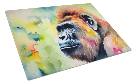 Watercolor Wildlife Glass Cutting Board (Dog Breed: Gorilla 2917, size: large)