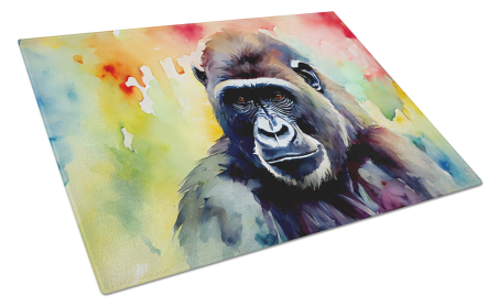Watercolor Wildlife Glass Cutting Board (Dog Breed: Gorilla 2918, size: large)