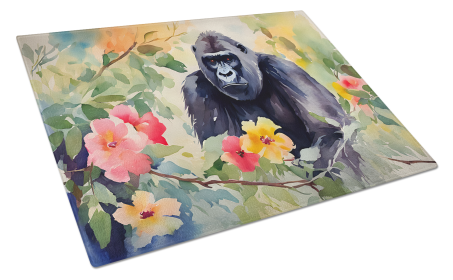 Watercolor Wildlife Glass Cutting Board (Dog Breed: Gorilla 2919, size: large)