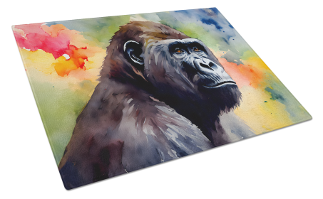 Watercolor Wildlife Glass Cutting Board (Dog Breed: Gorilla 2920, size: large)