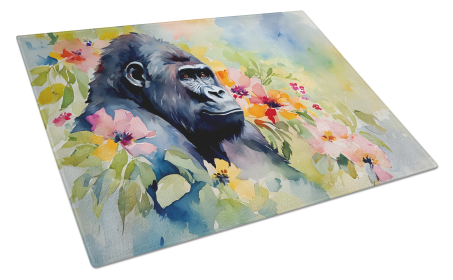 Watercolor Wildlife Glass Cutting Board (Dog Breed: Gorilla 2921, size: large)