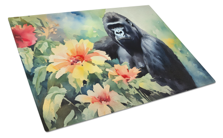 Watercolor Wildlife Glass Cutting Board (Dog Breed: Gorilla 2922, size: large)