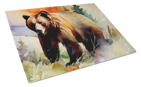 Watercolor Wildlife Glass Cutting Board (Dog Breed: Grizzly Bear 2924, size: large)