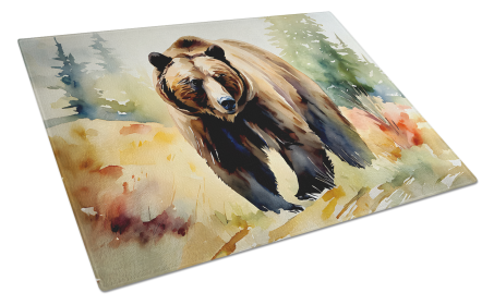 Watercolor Wildlife Glass Cutting Board (Dog Breed: Grizzly Bear 2925, size: large)
