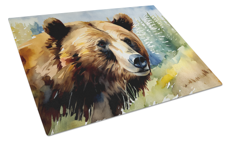 Watercolor Wildlife Glass Cutting Board (Dog Breed: Grizzly Bear 2926, size: large)