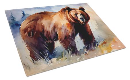 Watercolor Wildlife Glass Cutting Board (Dog Breed: Grizzly Bear 2927, size: large)