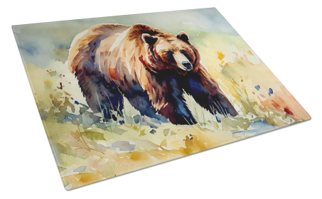 Watercolor Wildlife Glass Cutting Board (Dog Breed: Grizzly Bear 2928, size: large)