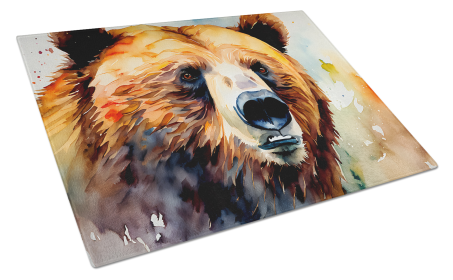 Watercolor Wildlife Glass Cutting Board (Dog Breed: Grizzly Bear 2929, size: large)