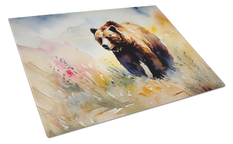 Watercolor Wildlife Glass Cutting Board (Dog Breed: Grizzly Bear 2930, size: large)