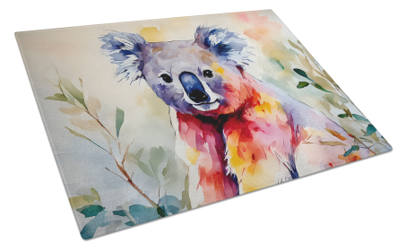 Watercolor Wildlife Glass Cutting Board (Dog Breed: Koala 2939, size: large)