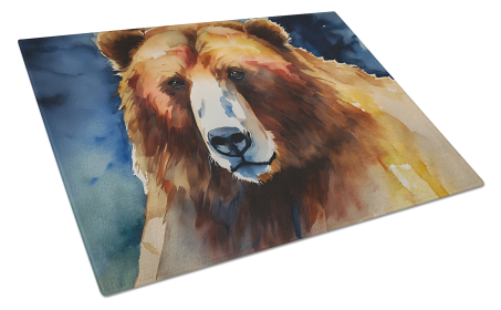 Watercolor Wildlife Glass Cutting Board (Dog Breed: Kodiak Bear 2941, size: large)