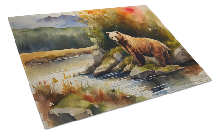 Watercolor Wildlife Glass Cutting Board (Dog Breed: Kodiak Bear 2942, size: large)
