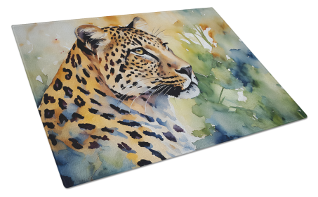 Watercolor Wildlife Glass Cutting Board (Dog Breed: Leopard 2944, size: large)