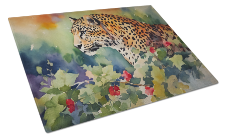 Watercolor Wildlife Glass Cutting Board (Dog Breed: Leopard 2945, size: large)