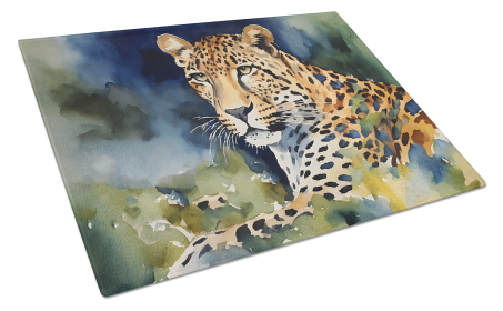 Watercolor Wildlife Glass Cutting Board (Dog Breed: Leopard 2946, size: large)