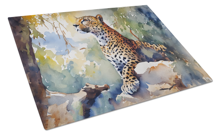 Watercolor Wildlife Glass Cutting Board (Dog Breed: Leopard 2947, size: large)
