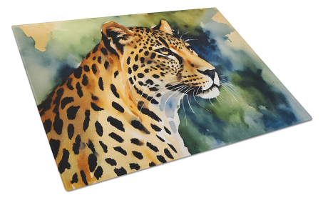 Watercolor Wildlife Glass Cutting Board (Dog Breed: Leopard 2948, size: large)