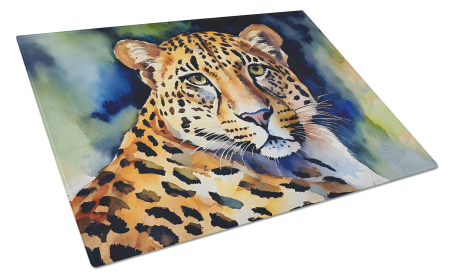 Watercolor Wildlife Glass Cutting Board (Dog Breed: Leopard 2949, size: large)