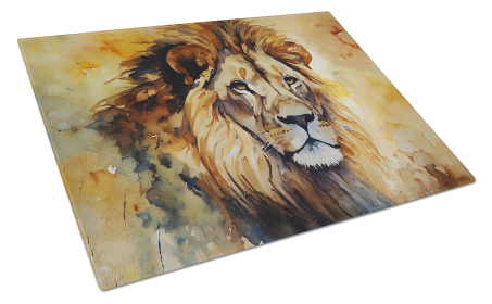 Watercolor Wildlife Glass Cutting Board (Dog Breed: Lion 2950, size: large)