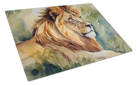 Watercolor Wildlife Glass Cutting Board (Dog Breed: Lion 2951, size: large)