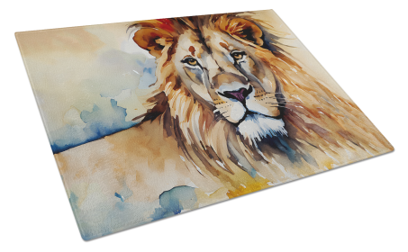 Watercolor Wildlife Glass Cutting Board (Dog Breed: Lion 2952, size: large)