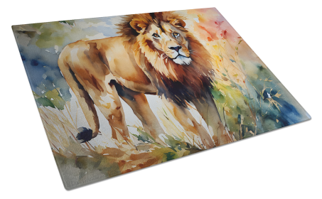 Watercolor Wildlife Glass Cutting Board (Dog Breed: Lion 2953, size: large)
