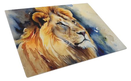 Watercolor Wildlife Glass Cutting Board (Dog Breed: Lion 2954, size: large)