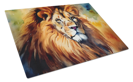 Watercolor Wildlife Glass Cutting Board (Dog Breed: Lion 2955, size: large)