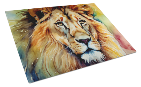 Watercolor Wildlife Glass Cutting Board (Dog Breed: Lion 2956, size: large)