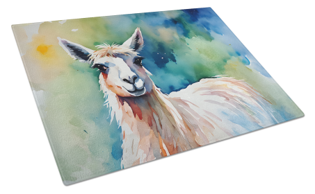 Watercolor Wildlife Glass Cutting Board (Dog Breed: Llama 2957, size: large)