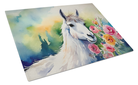 Watercolor Wildlife Glass Cutting Board (Dog Breed: Llama 2958, size: large)