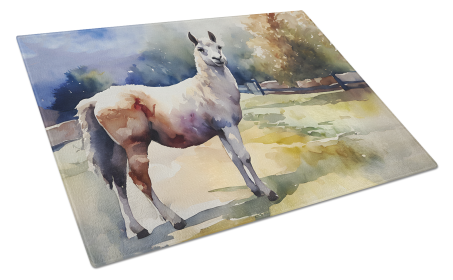 Watercolor Wildlife Glass Cutting Board (Dog Breed: Llama 2959, size: large)