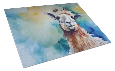 Watercolor Wildlife Glass Cutting Board (Dog Breed: Llama 2960, size: large)