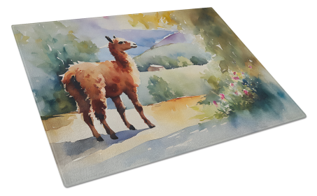 Watercolor Wildlife Glass Cutting Board (Dog Breed: Llama 2961, size: large)