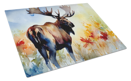 Watercolor Wildlife Glass Cutting Board (Dog Breed: Moose 2962, size: large)