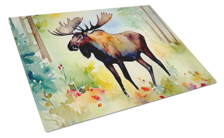 Watercolor Wildlife Glass Cutting Board (Dog Breed: Moose 2963, size: large)