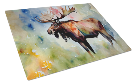 Watercolor Wildlife Glass Cutting Board (Dog Breed: Moose 2964, size: large)