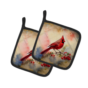Watercolor Birds Pair of Pot Holders (Design: Cardinal 3199, size: 7.5HX7.5W)