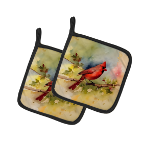 Watercolor Birds Pair of Pot Holders (Design: Cardinal 3200, size: 7.5HX7.5W)