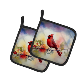 Watercolor Birds Pair of Pot Holders (Design: Cardinal 3201, size: 7.5HX7.5W)