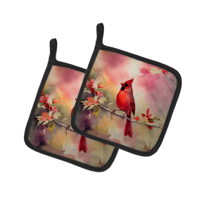 Watercolor Birds Pair of Pot Holders (Design: Cardinal 3202, size: 7.5HX7.5W)