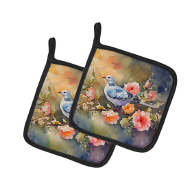 Watercolor Birds Pair of Pot Holders (Design: Dove 3205, size: 7.5HX7.5W)