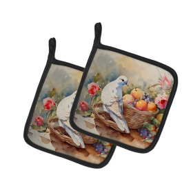 Watercolor Birds Pair of Pot Holders (Design: Dove 3206, size: 7.5HX7.5W)