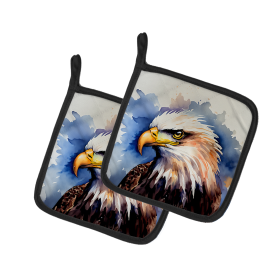 Watercolor Birds Pair of Pot Holders (Design: Eagle 3207, size: 7.5HX7.5W)