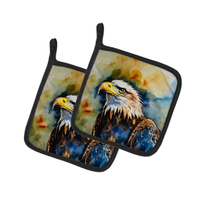 Watercolor Birds Pair of Pot Holders (Design: Eagle 3208, size: 7.5HX7.5W)