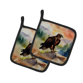 Watercolor Birds Pair of Pot Holders (Design: Eagle 3209, size: 7.5HX7.5W)