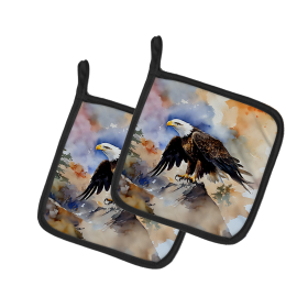 Watercolor Birds Pair of Pot Holders (Design: Eagle 3210, size: 7.5HX7.5W)