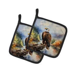 Watercolor Birds Pair of Pot Holders (Design: Eagle 3211, size: 7.5HX7.5W)