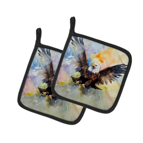 Watercolor Birds Pair of Pot Holders (Design: Eagle 3212, size: 7.5HX7.5W)