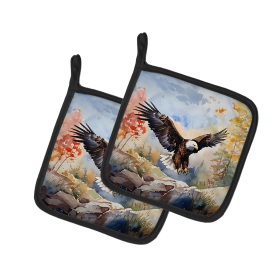 Watercolor Birds Pair of Pot Holders (Design: Eagle 3213, size: 7.5HX7.5W)
